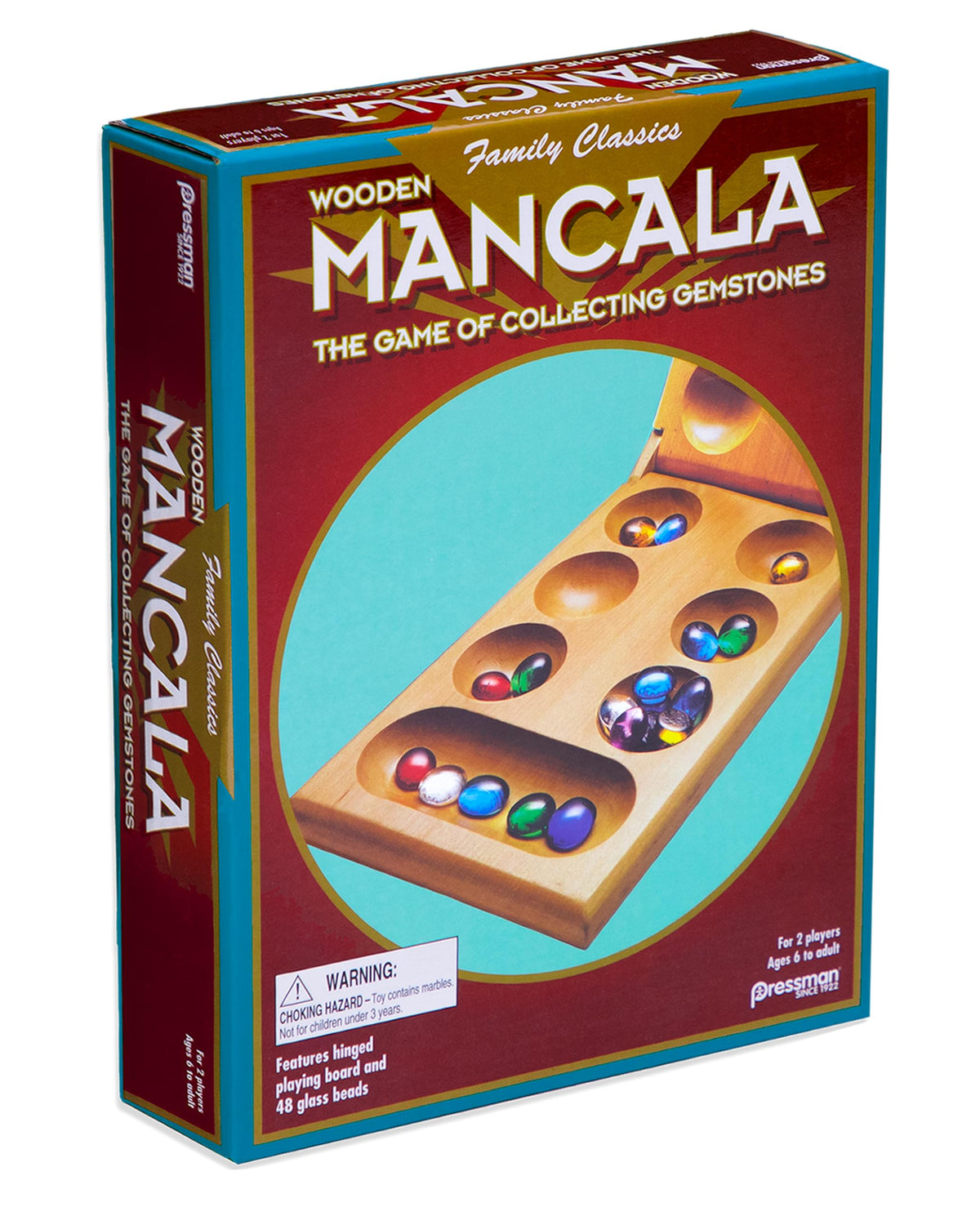 Pressman 4426-06 Mancala - Real Wood Folding Set, with Multicolor Stones | 1 pack | Family Classics Mancala