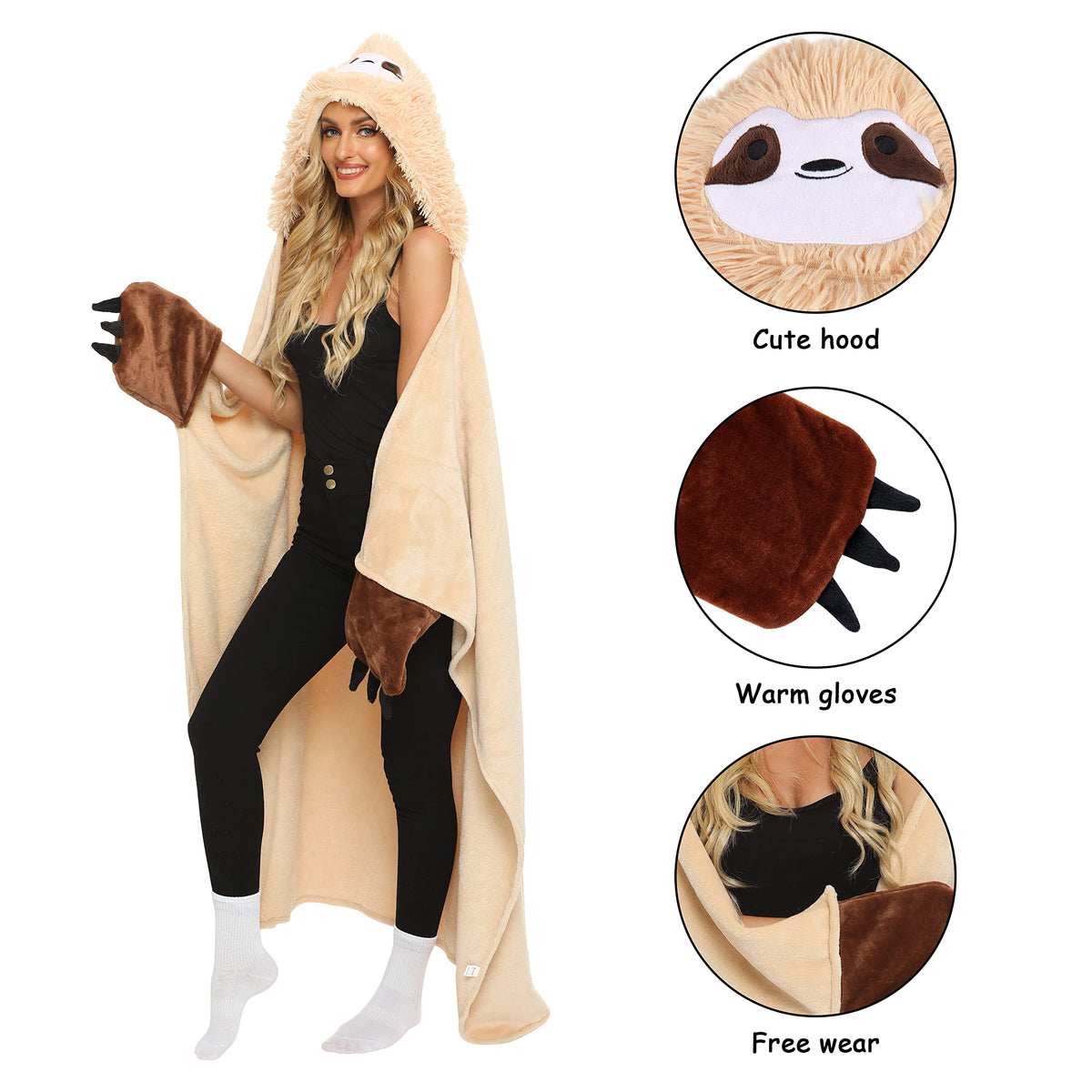 Moyel Sloth Wearable Hooded Blanket Gifts for Women on Christmas Birthday 🍁 All In One Marketplace Canada