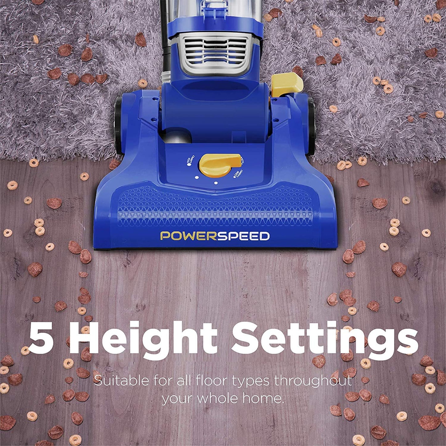 Eureka Powerful Bagless Upright Vacuum Cleaners for Home Pets, Lightweight Household Vacuum Cleaner for Carpet and Hard Floor, PowerSpeed NEU182C with 5 Height Adjustment, Blue EUREKA