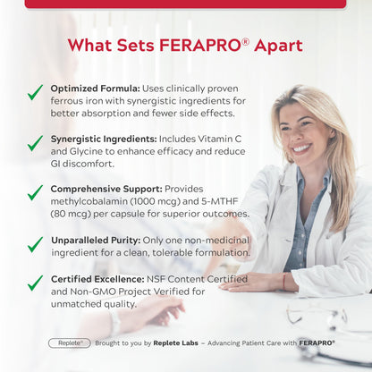 FERAPRO 75 Targeted Iron Support 75 mg Elemental Iron with Vitamin C Methylcobalamin 5-MTHF Glycine 100 Capsules Vegan Clean Label - Available at All In One Marketplace Canada