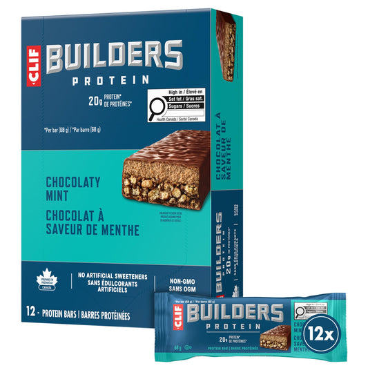 CLIF BUILDERS Protein Bars, Chocolate Mint Flavour, 20g of Protein, Prepared in Canada, Gluten Free, No Artificial Sweeteners, 68 g (Pack of 12), Prepared in Canada - Available at All In One Marketplace Canada