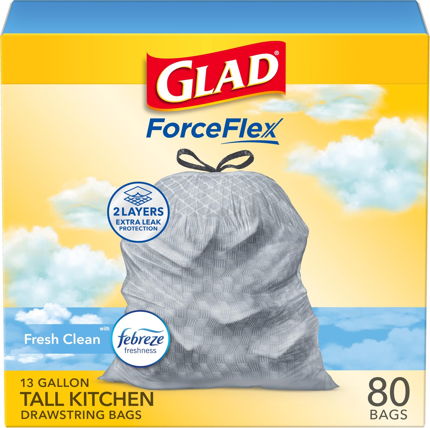 Glad Tall Kitchen Drawstring Trash Bags - OdorShield 13 Gallon Grey Trash Bag, Febreze Fresh Clean - 80 Count 🍁 All In One Marketplace Canada Glad