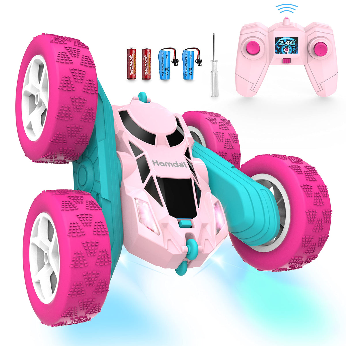 Hamdol Pink Remote Control Car for Girls, Double-Sided RC Stunt Car with LED Headlights, Rechargeable 4WD Electric Toy Vehicle, Princess Gift for 6–12 Year Old Girls, Birthday & Christmas Toy 🍁 All In One Marketplace Canada