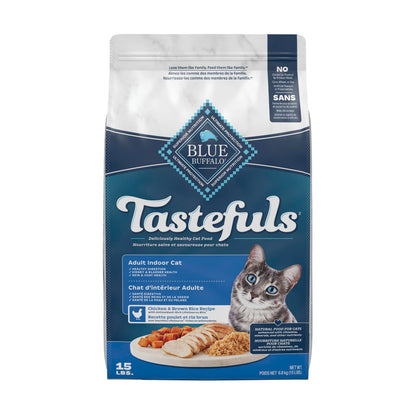 Blue Buffalo Tastefuls Chicken & Brown Rice Recipe Dry Indoor Cat Food for Adult Cats, Real Chicken First, Deliciously Healthy Natural Cat Food, Supports Digestive Care and Coat Health, 22 lbs.
