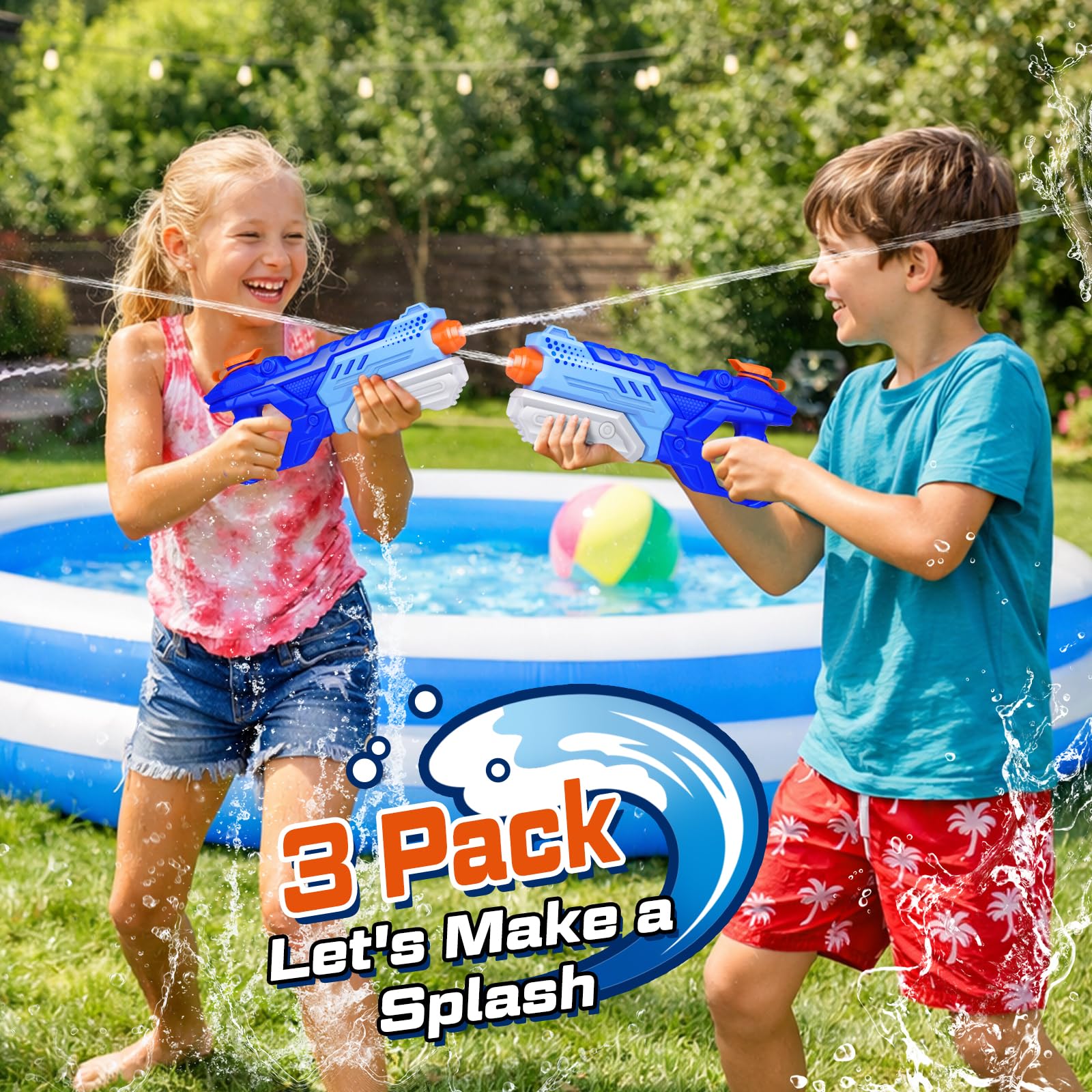 Water Guns for Kids, 3 Pack Super Water Blaster Soaker Squirt Guns 600CC High Capacity Summer Swimming Pool Beach Party Favors Water Outdoor Fighting Toy for Kids Adults Boy Girl