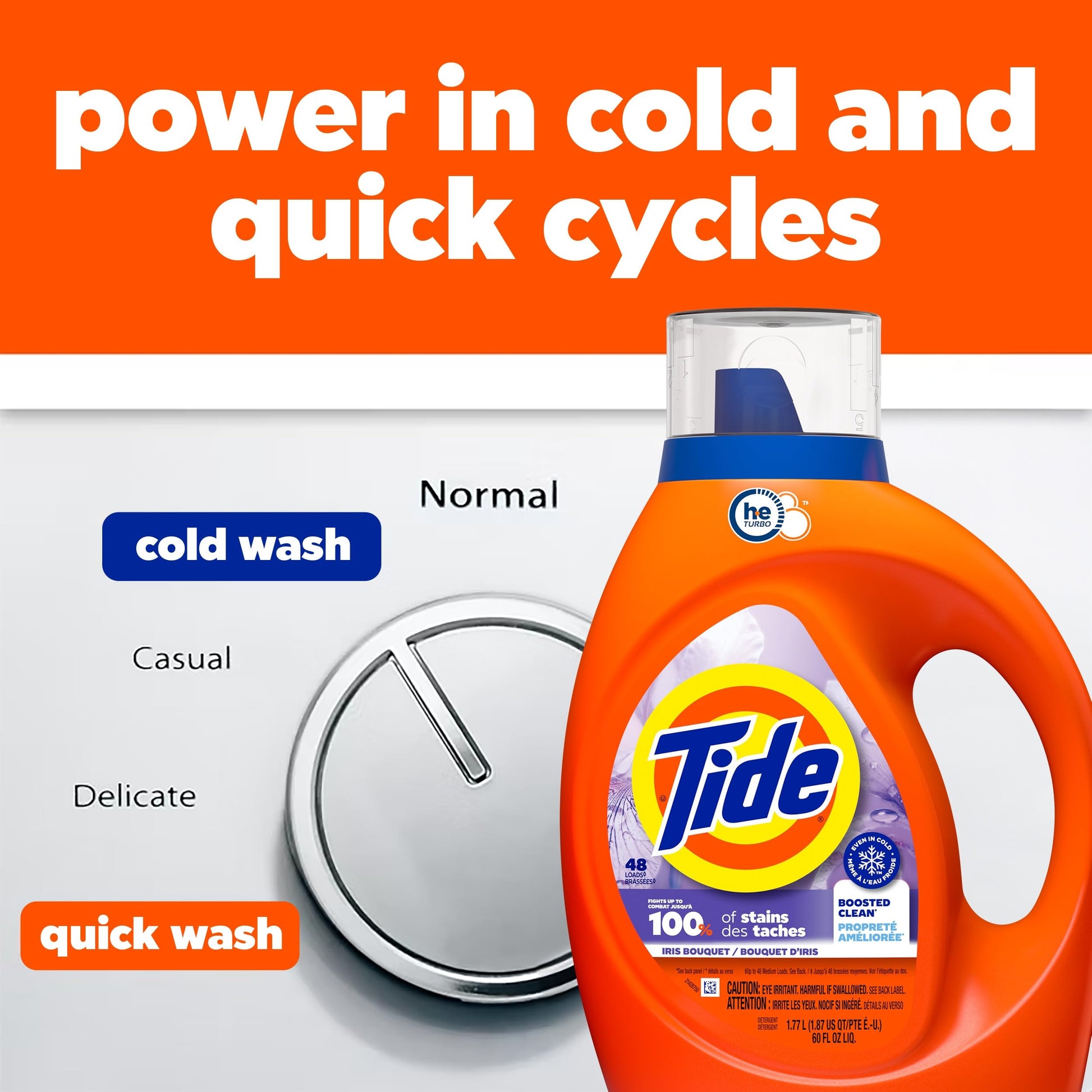 Tide Liquid Laundry Detergent, Iris Bouquet Scent, 100 Loads, Boosted Clean even in cold water, laundry soap, concentrated liquid detergent, 3.69 L Tide