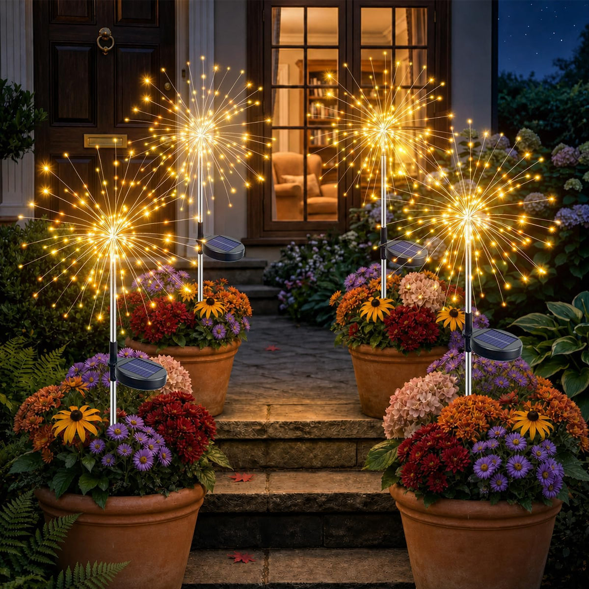 Solar Garden Lights Outdoor 4-Pack, 120 LED Starburst Lights, Warm White 🍁 All In One Marketplace Canada