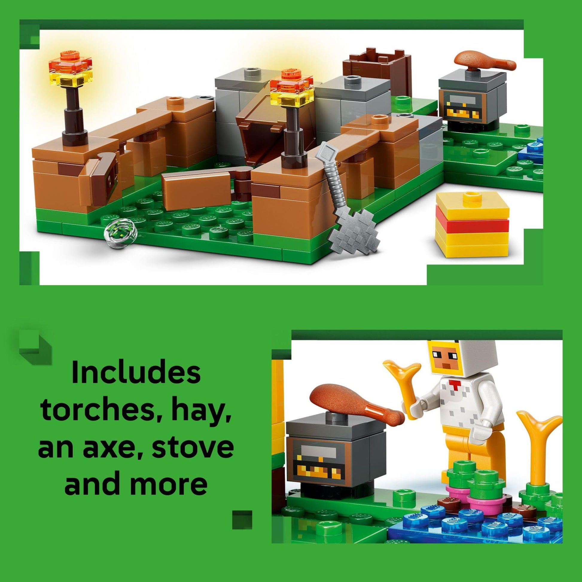 LEGO Minecraft Chicken Farm Building & Pretend Play Toy for Boys & Girls - Video Game Playset & Toy Figures for Kids, Ages 7+ - W/Chicken Fan Minifigure - Gift Idea for Birthdays - 21585
