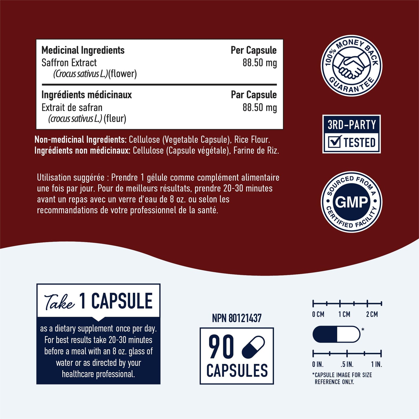 Saffron Extract Capsules 88.5mg | 90-Count Bottle | 3:1 Concentrated Formula for Antioxidant Benefits | Vegetarian, Gluten-Free, Non-GMO