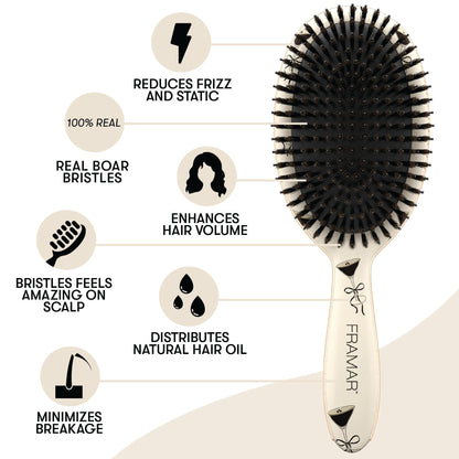 FRAMAR Boar Bristle Hair Brush – Slick Back Hair Brush For Women, Boar Bristle Brush, Slick Back Brush, Hairbrush Women, Brosse a Cheveux, Boar Brush For Volume and Shine – Espresso Martini