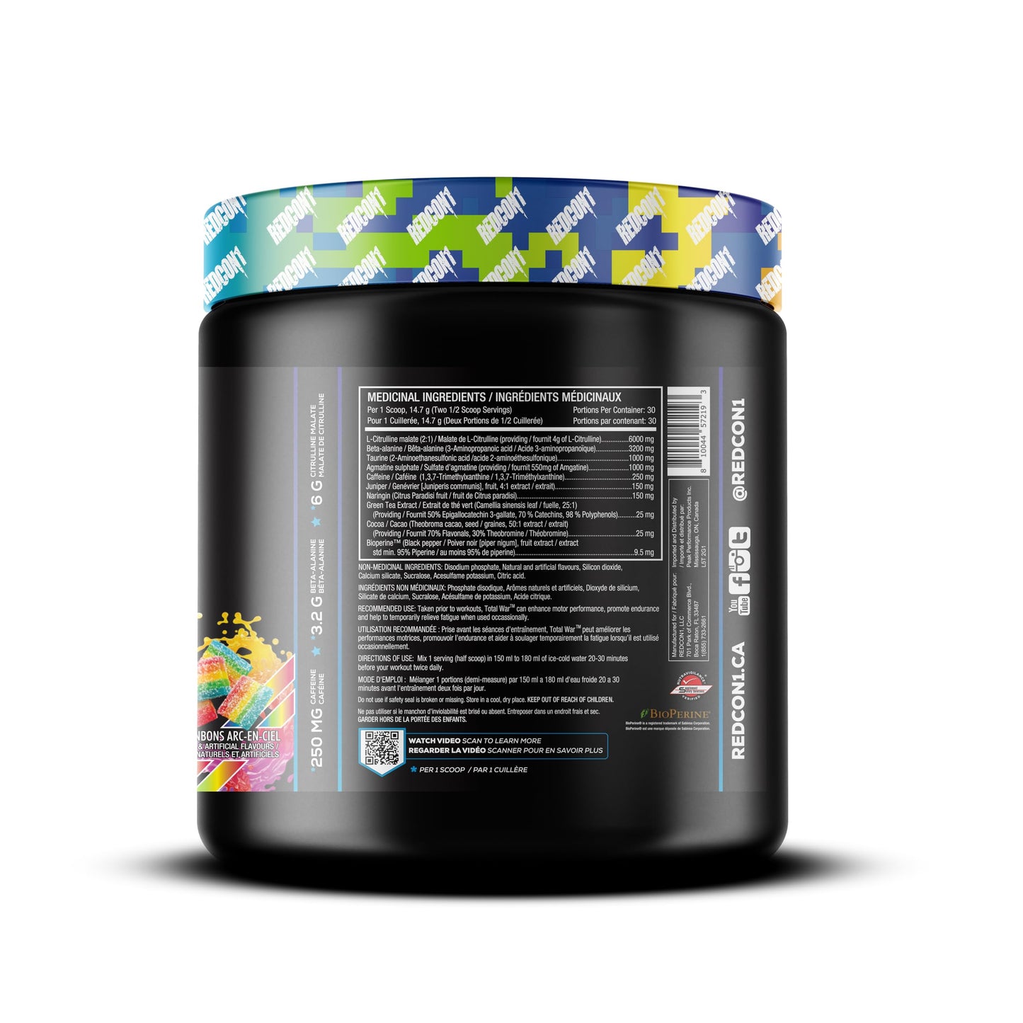 REDCON1 Total War Pre Workout Powder, Rainbow Candy - Beta Alanine + Citrulline Malate Vegan & Keto Friendly Preworkout for Men & Women with 250mg of Caffeine - Fast Acting HMB (30 Servings) Redcon1