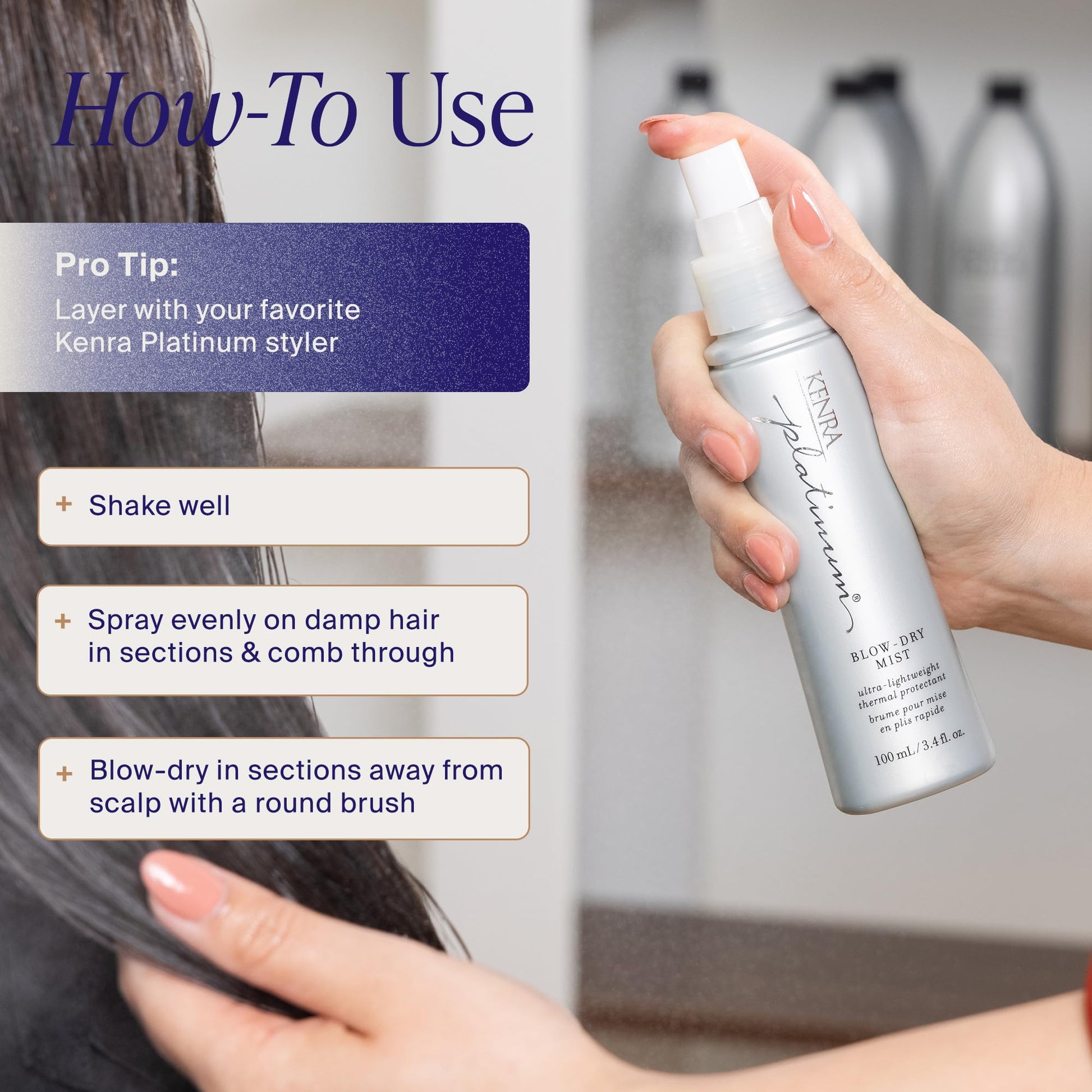 Kenra Platinum Blow-Dry Mist | Ultra Lightweight Thermal Heat Protectant | Reduces Dry Time & Frizz | Fine to Medium Hair | 100 mL - Available at All In One Marketplace Canada