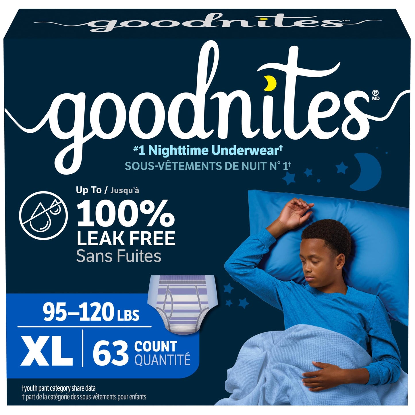 Goodnites Boys' Nighttime Bedwetting Underwear, Size Extra Large (95-120 lbs), 63 Ct (3 Packs of 21), Packaging May Vary
