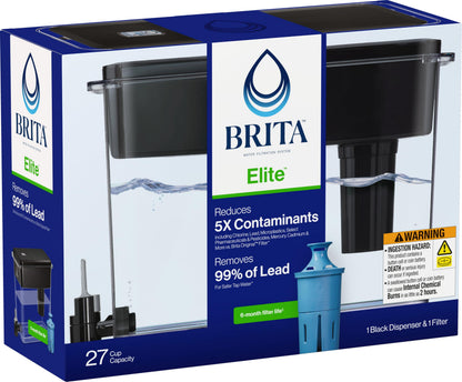 Brita Extra Large 27 Cup Filtered Water Dispenser with 1 Brita Elite Filter, Made Without BPA, UltraMax, Black