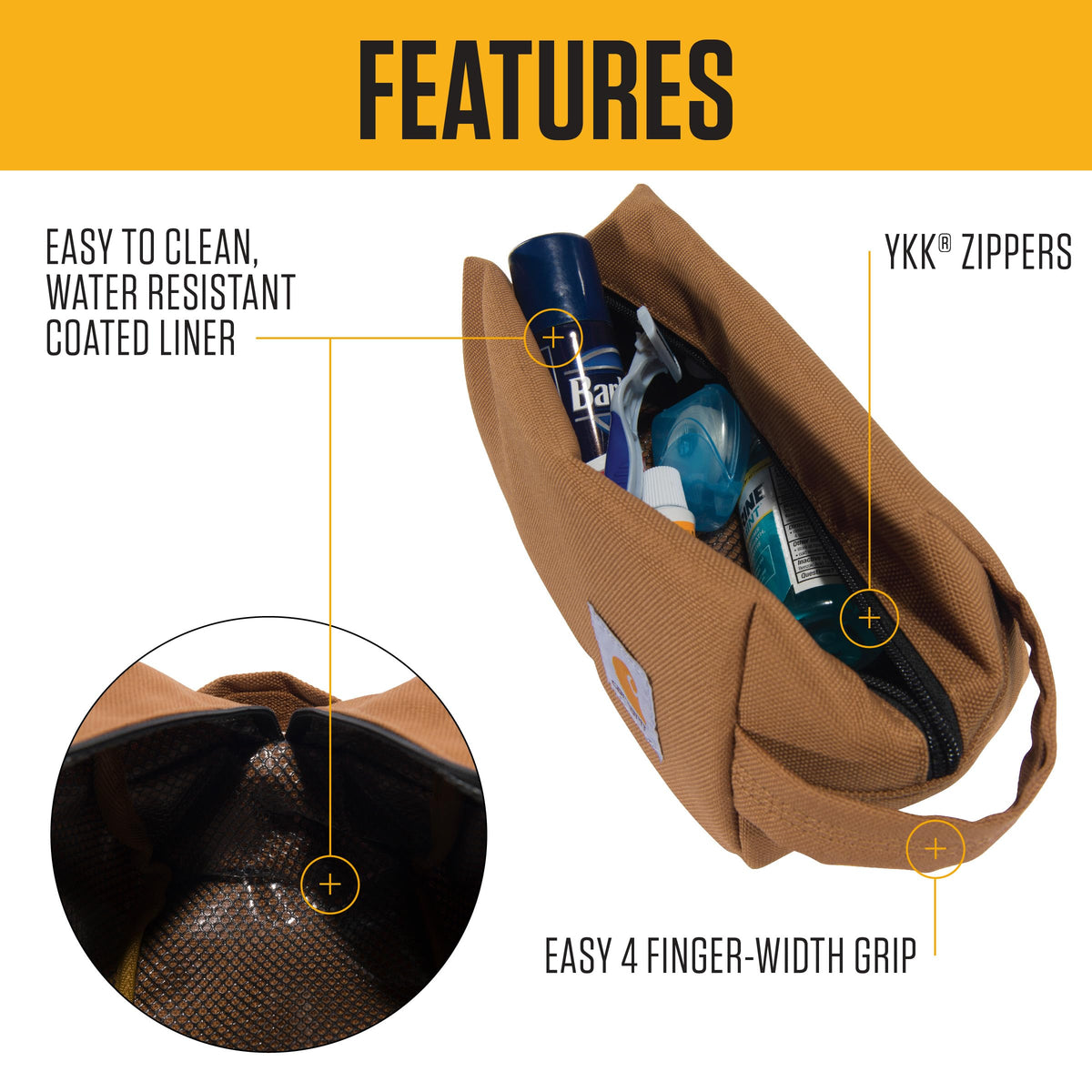 Carhartt Durable Organizer, Pack Travel Essentials W/The Pfas Free Toiletry Bag W/Water Resistance, Travel Kit (Black), One Size, Durable Organizer Bag, Pack Travel Essentials W/The Pfas Free