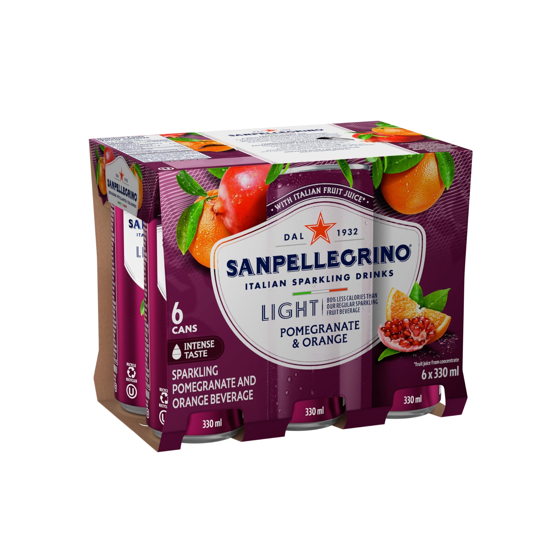 San Pellegrino Light Pomegranate & Orange, Sparkling Beverage, 24 x 330ml San Pellegrino