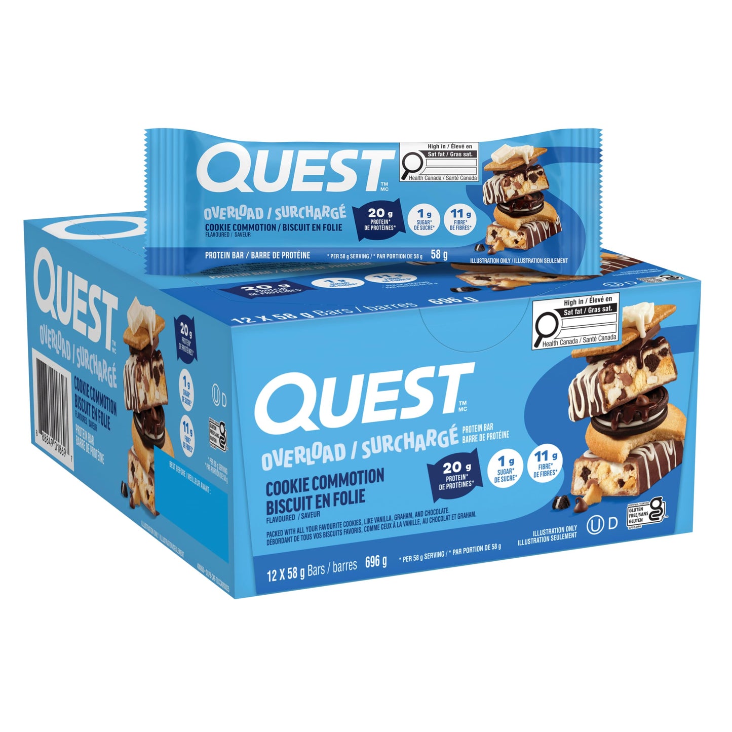 Quest Nutrition Overload Protein Bar, Cookie Commotion Flavour, Protein Bars, Gluten Free, 12ct 🍁 All In One Marketplace Canada