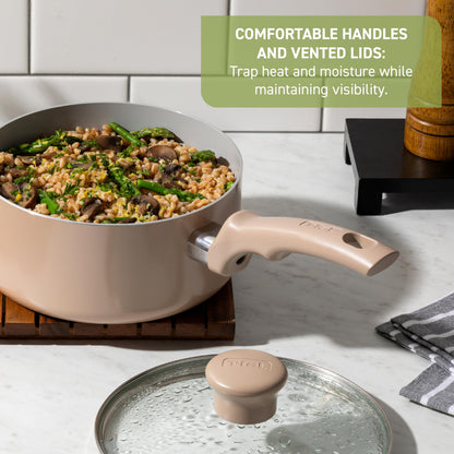 T-Fal Refresh Ceramic Nonstick 12-Piece Cookware Set, Oven Safe Up to 350ºF, Includes Stockpot, Griddle, Frying Pan, Utensils, Ceramic Cookware, Mint Green T-Fal