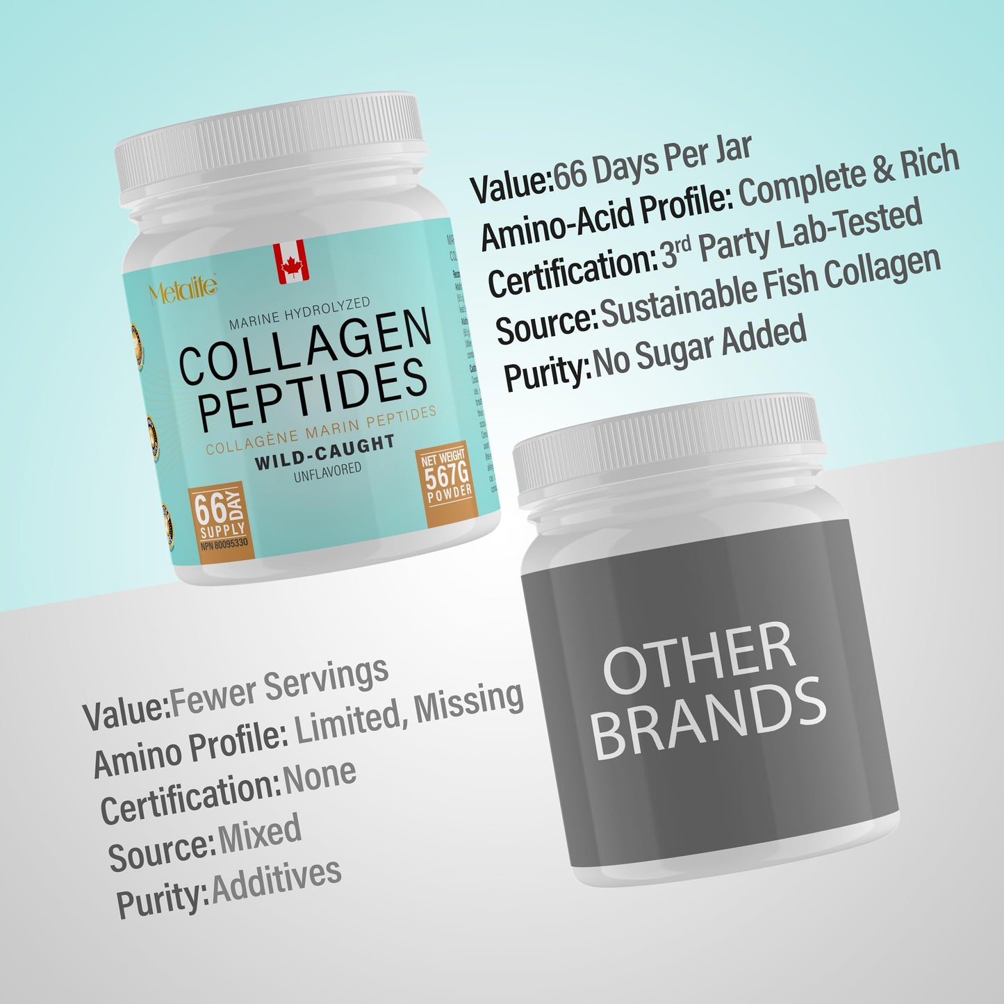 Marine Collagen Powder 567g (Type 1 & 3), Wild-Caught Fish Collagen Peptides, Hydrolyzed, Unflavored, Naturally Derived Marine Taste, Made in Canada, Skin, Joints, Hair & Nails Support - Available at All In One Marketplace Canada