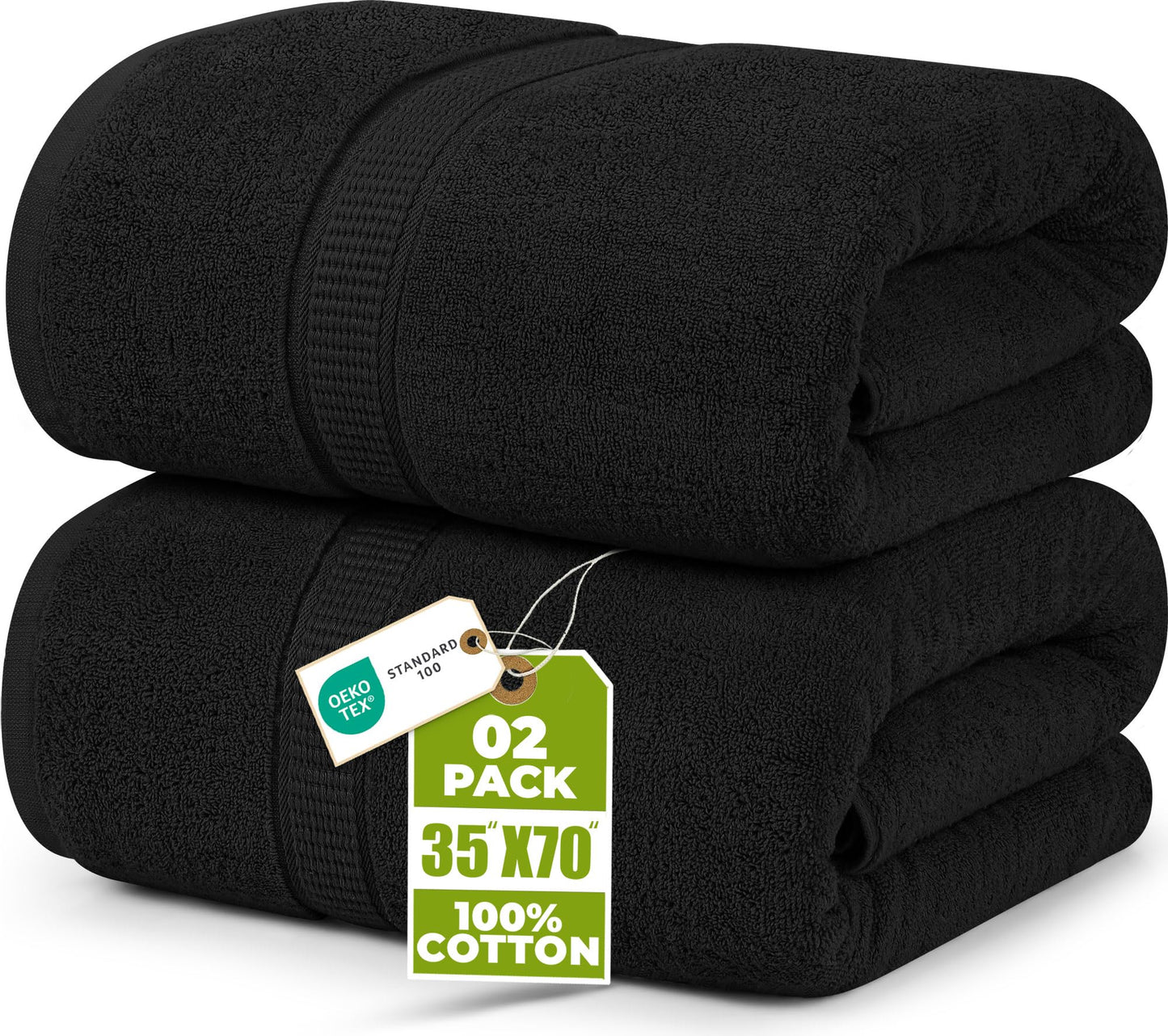 Utopia Towels Luxurious Jumbo Bath Sheet, 35 by 70 Inches, 600 GSM 100% Ring Spun Cotton, Highly Absorbent and Quick Dry Extra Large Bath Towel, Super Soft, Black, 2 Pack