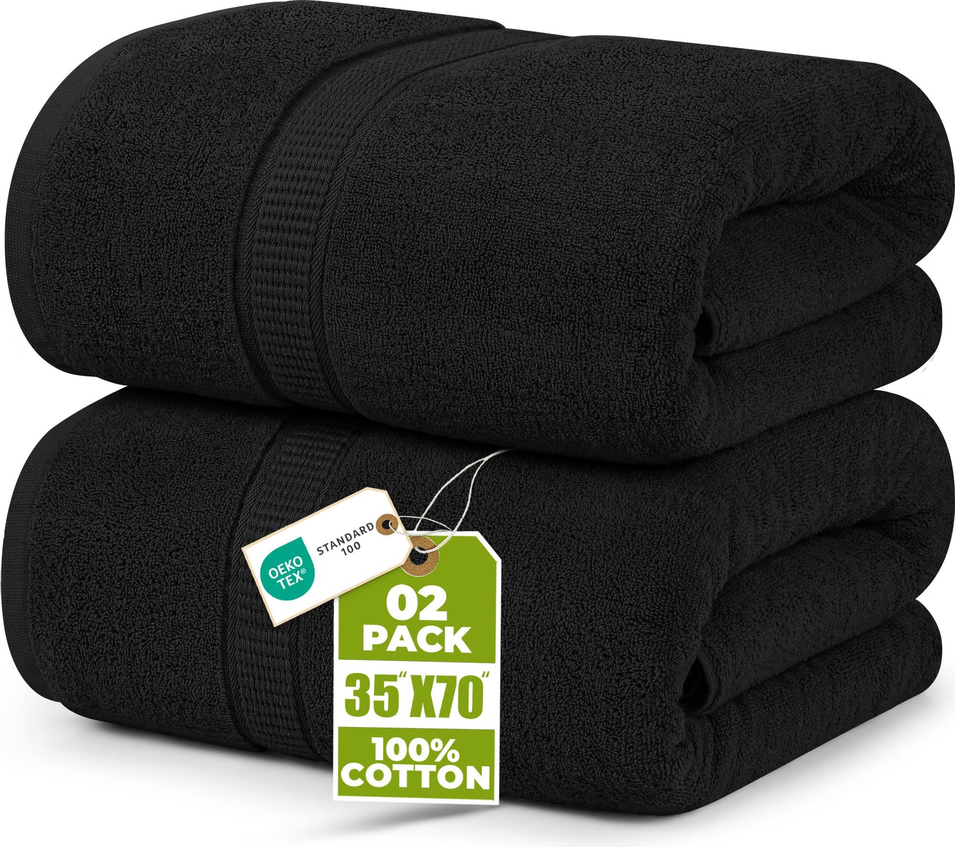 Utopia Towels Luxurious Jumbo Bath Sheet, 35 by 70 Inches, 600 GSM 100% Ring Spun Cotton, Highly Absorbent and Quick Dry Extra Large Bath Towel, Super Soft, Black, 2 Pack