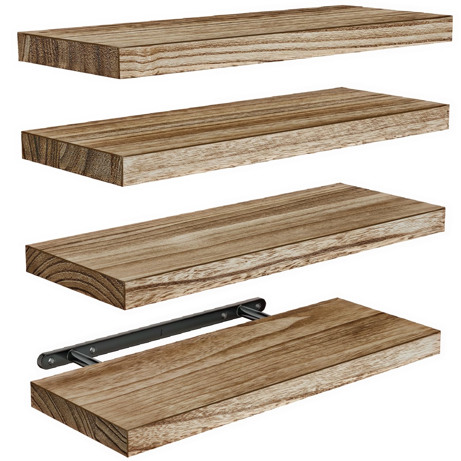 AMADA HOMEFURNISHING Floating Shelves, Paulownia Wood Wall Shelves for Bathroom/Living Room/Bedroom/Kitchen/Home Office, Natural Wood Wall Shelf for Home Storage & Organization, Set of 4, AMFS40 - Available at All In One Marketplace Canada
