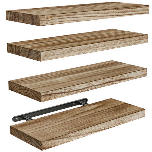 AMADA HOMEFURNISHING Floating Shelves, Paulownia Wood Wall Shelves for Bathroom/Living Room/Bedroom/Kitchen/Home Office, Natural Wood Wall Shelf for Home Storage & Organization, Set of 4, AMFS40 - Available at All In One Marketplace Canada