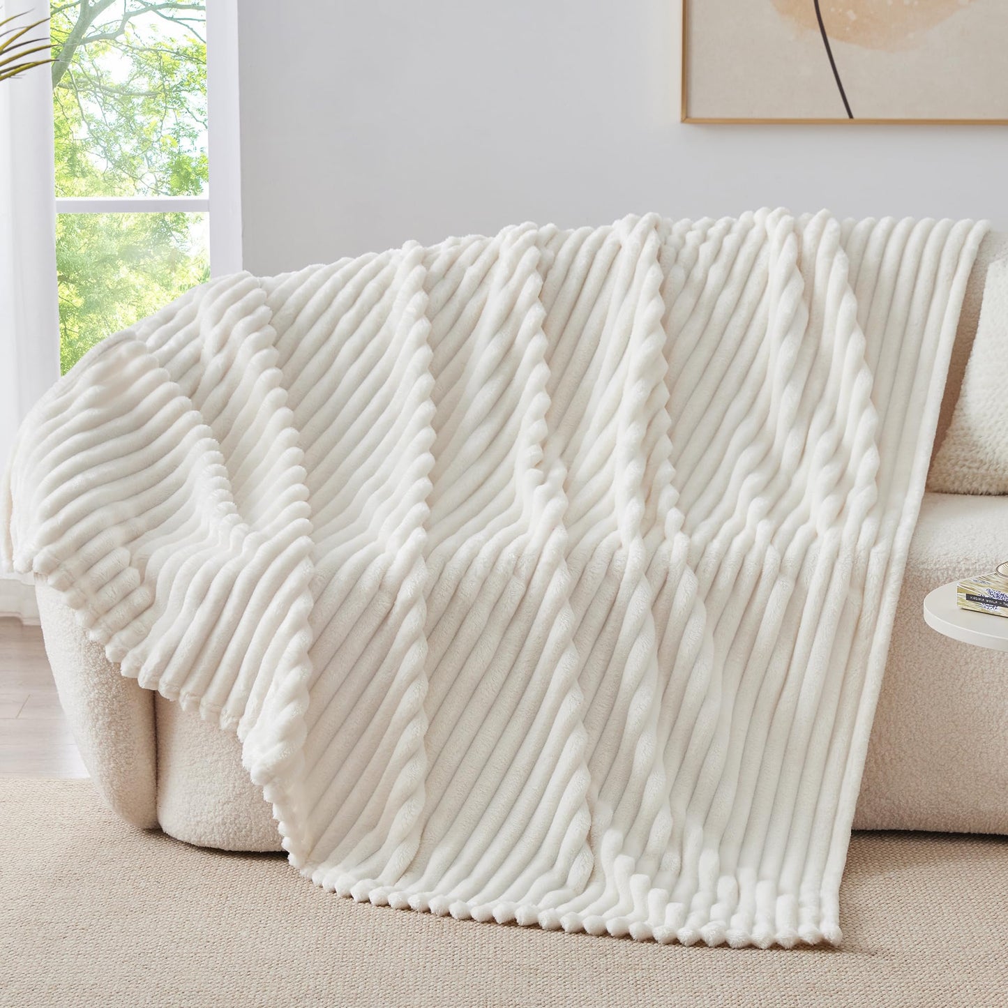 BEDELITE Fuzzy Throw Blankets Room Decor - Soft Cozy Fluffy Fleece Plush Warm Blanket, Cream White for Couch Sofa Bed, Bedroom Living Room Decor, Couverture, Gifts for Women Men Friends, 50"x60"