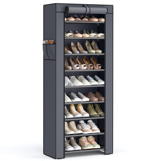 SONGMICS 10-Tier Shoe Rack, Shoe Storage Organizer Cabinet with Dustproof Cover, Free-Standing, for Closet, Entryway, Hold 27-35 Pairs, for Sneakers, High Heels, Gray URXJ10G01 SONGMICS