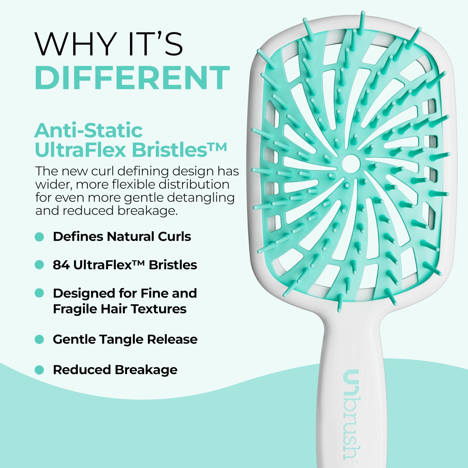 FHI Heat UNbrush Plus — Curly Hair Brush for Gentle & Effective Detangling on Wet or Dry Fragile Hair Types — Detangler Brush w/ 84 UltraFlex Bristles, Ultra-light, Vented, Anti Static Hairbrush FHI Heat