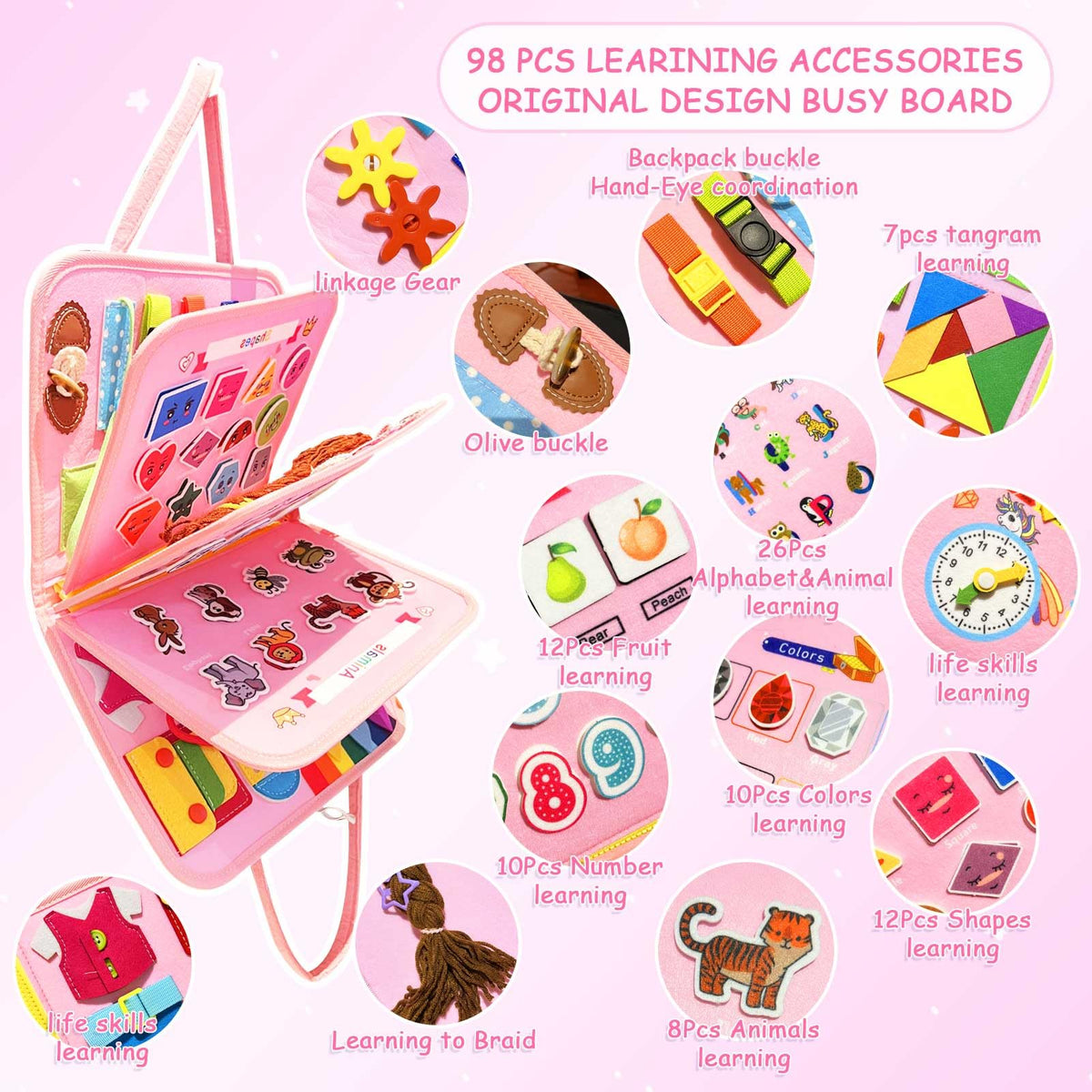 Montessori Activity Busy Book for Toddler - 1 2 3 4 5 Years Old Activity Busy Board Toy, Sensory Board Toy Educational Activities for Fine Motor Skills Learning, Travel Toys for Airplane Car Christmas 🍁 All In One Marketplace Canada