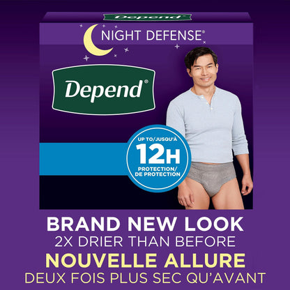 Depend Night Defense Adult Incontinence Underwear for Men, Disposable, Overnight, Extra-Large, Grey, 48 Count Depend