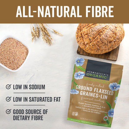 Viva Naturals Canadian-Made Organic Ground Flaxseed - Premium Flax Seeds for Baking, Smoothies - Certified Organic, Non-GMO, Keto & Vegan Friendly Graine De Lin 425 g (15 oz) - Available at All In One Marketplace Canada