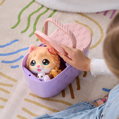 Little Live Pets Mama Surprise Kittens, Interactive Mama with 15+ Sounds & Reactions, Basket 11.4" Tall, Has 3 Surprise Babies, Reacts to Touch, Feeds on Fish, Portable Basket, Gift for Ages 4+