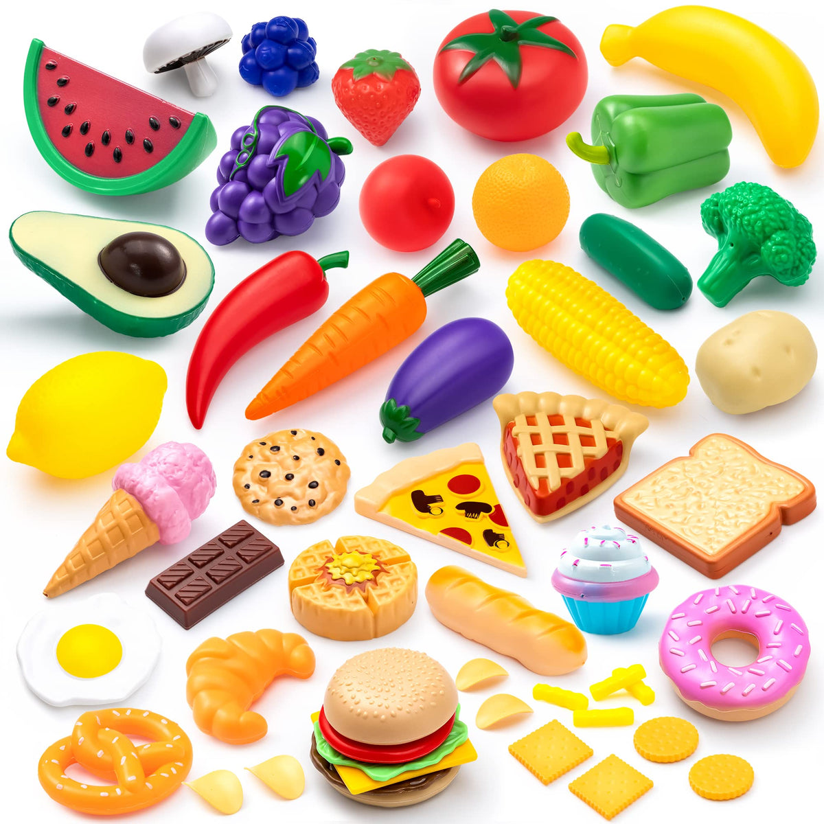 JOYIN 50 Pieces Kids Plastic Play Food Toys, Fake Food, Pretend Kitchen Playset, Toddler Imaginative Development Toys, Fun Educational Game Accessories, Christmas Bithday Gifts Party Supplies 🍁 All In One Marketplace Canada
