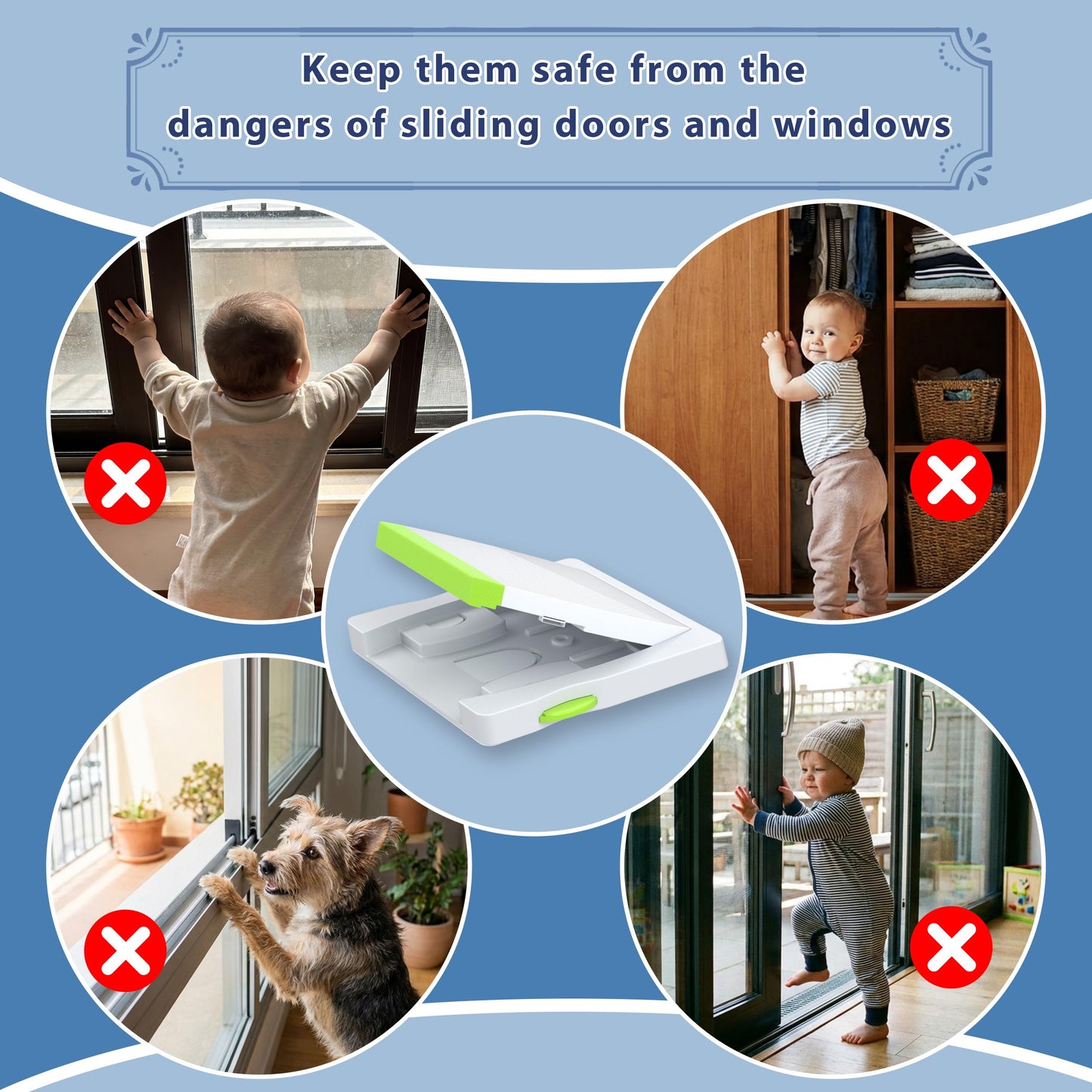4 Pack Sliding Glass Door Locks for Child Safety, Baby Proof Closets, Sliding Window Locks, with Strong 3M Adhesive Tape, No Screws or Drills, Easy Clean (Green) - Available at All In One Marketplace Canada