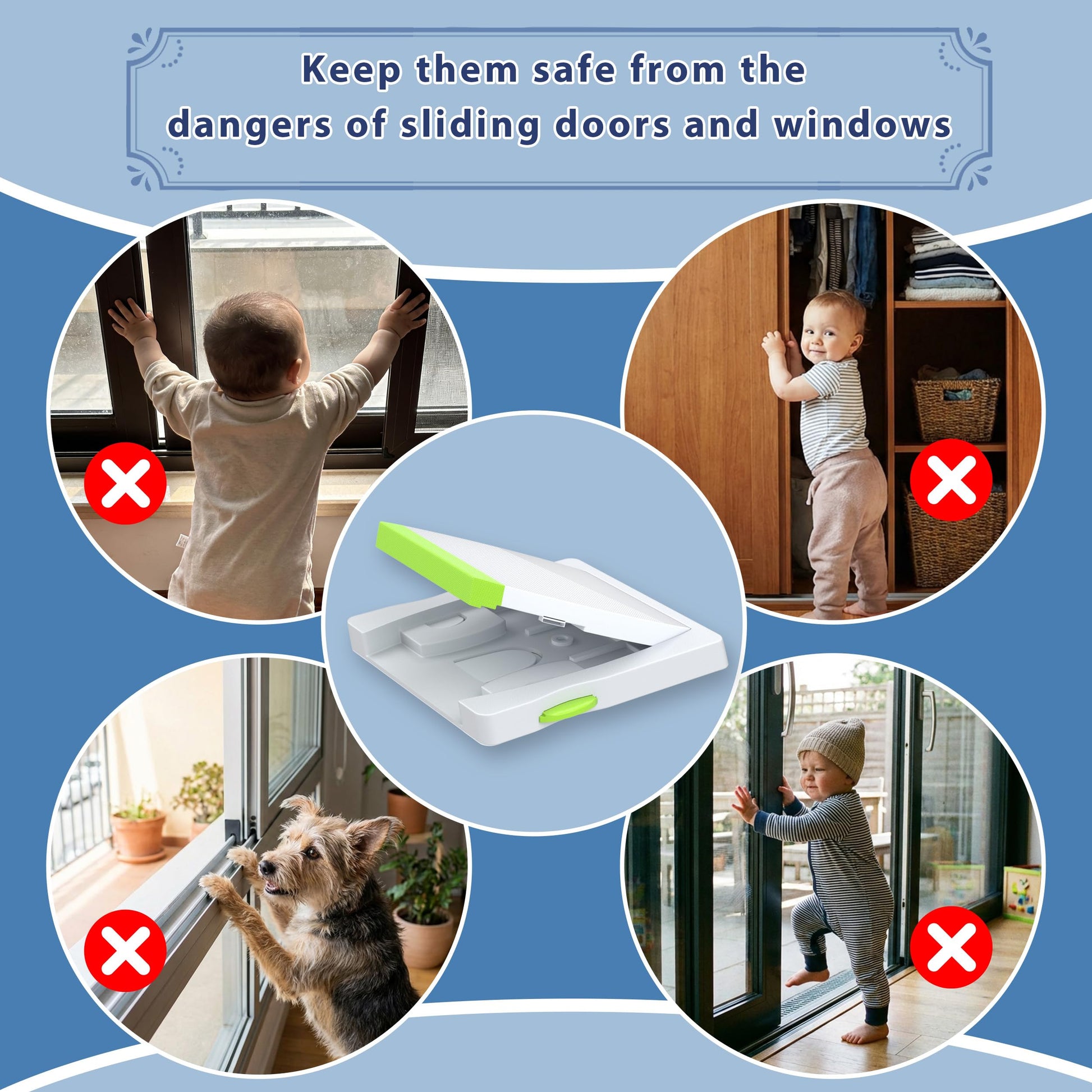 4 Pack Sliding Glass Door Locks for Child Safety, Baby Proof Closets, Sliding Window Locks, with Strong 3M Adhesive Tape, No Screws or Drills, Easy Clean (Green) - Available at All In One Marketplace Canada
