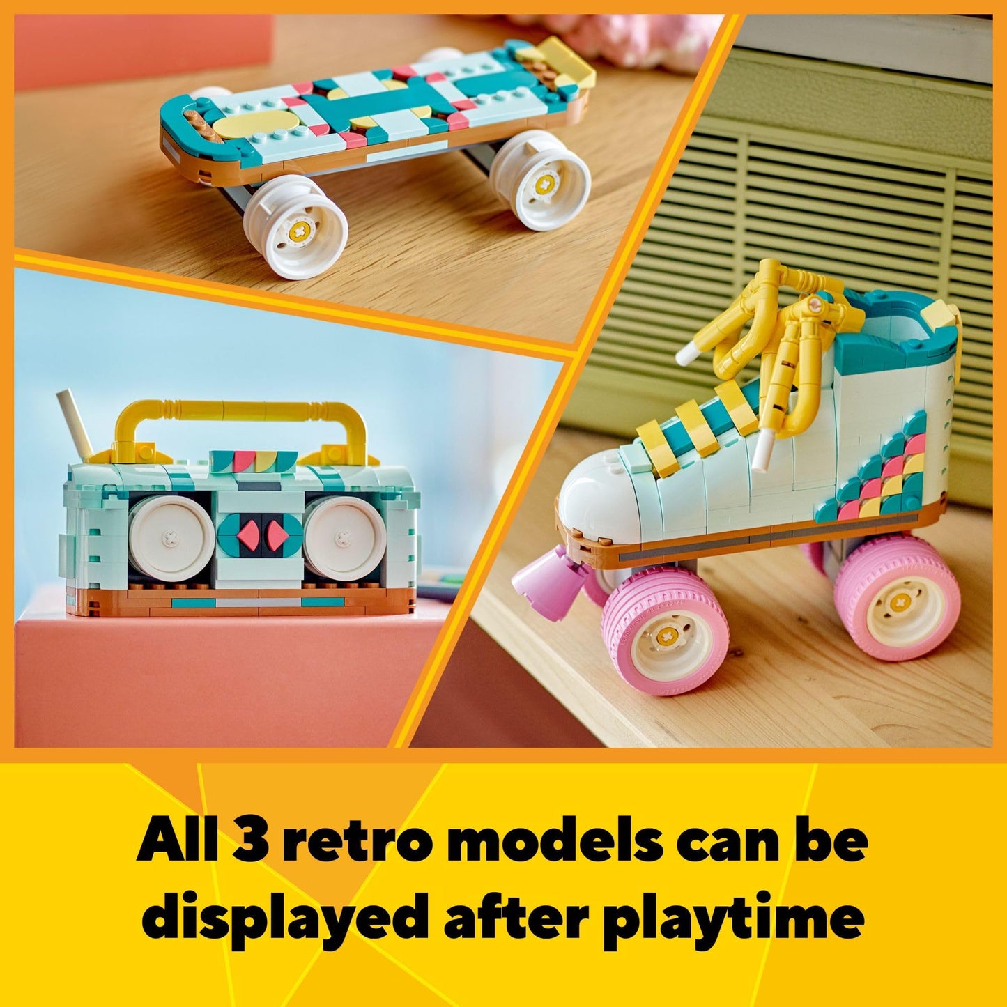 LEGO Creator 3 in 1 Retro Roller Skate Building Kit, Transforms from Roller Skate Toy to Mini Skateboard to Boom Box Radio, Birthday Gift for Skaters, Cool Toy for Boys and Girls Ages 8 and Up, 31148 LEGO