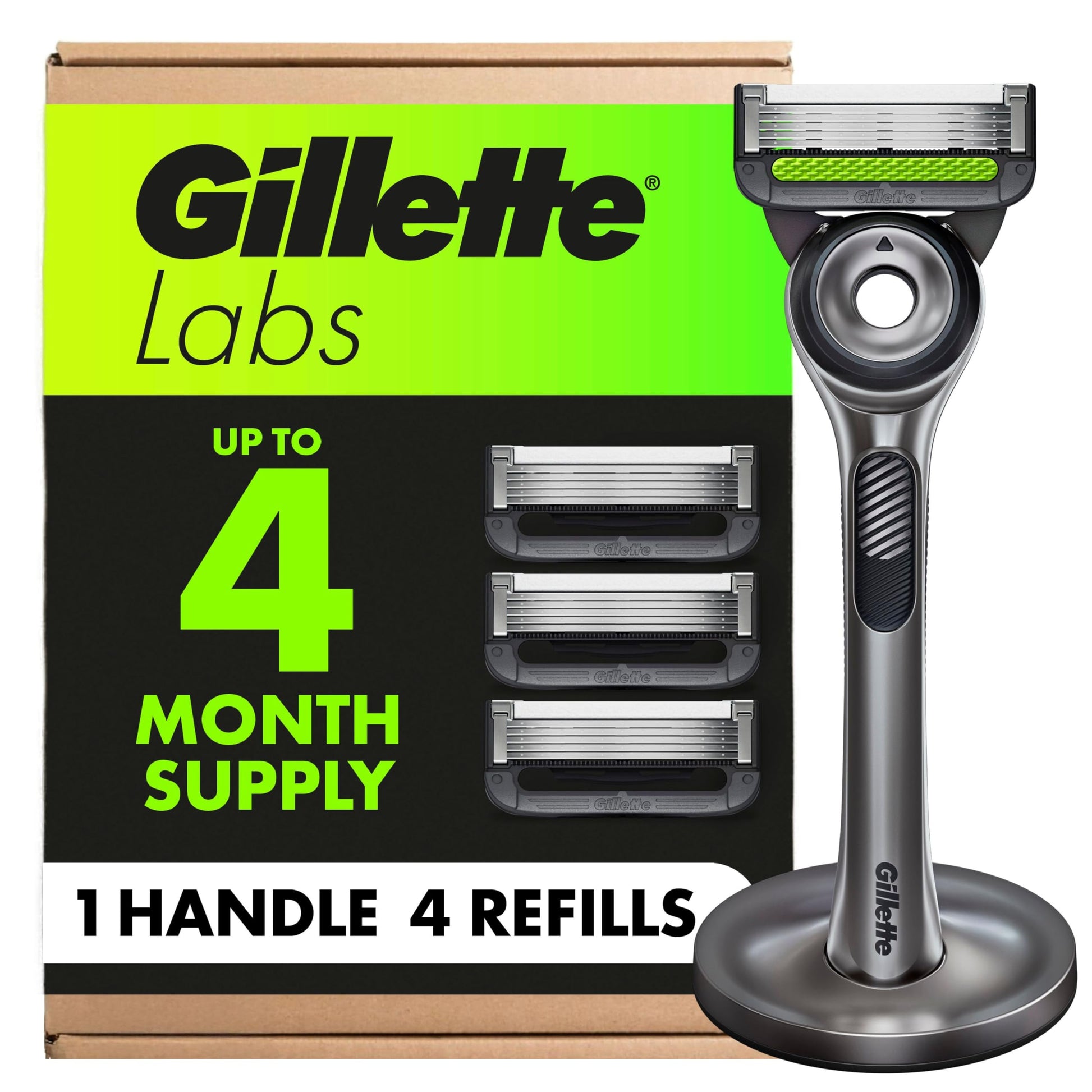 Gillette Razor Blades for Men, Gillette Labs Exfoliating Razors 5-Blade, 1 Handle + 4 Refill + Premium Magnetic Stand Gillette