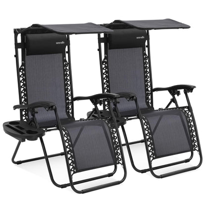 SereneLife Zero Gravity Reclining Chairs Set of 2 – Adjustable Folding Patio & Beach Lounge Chairs with Cup Holder Tray, Removable Padded Headrest, Weather-Resistant SereneLife