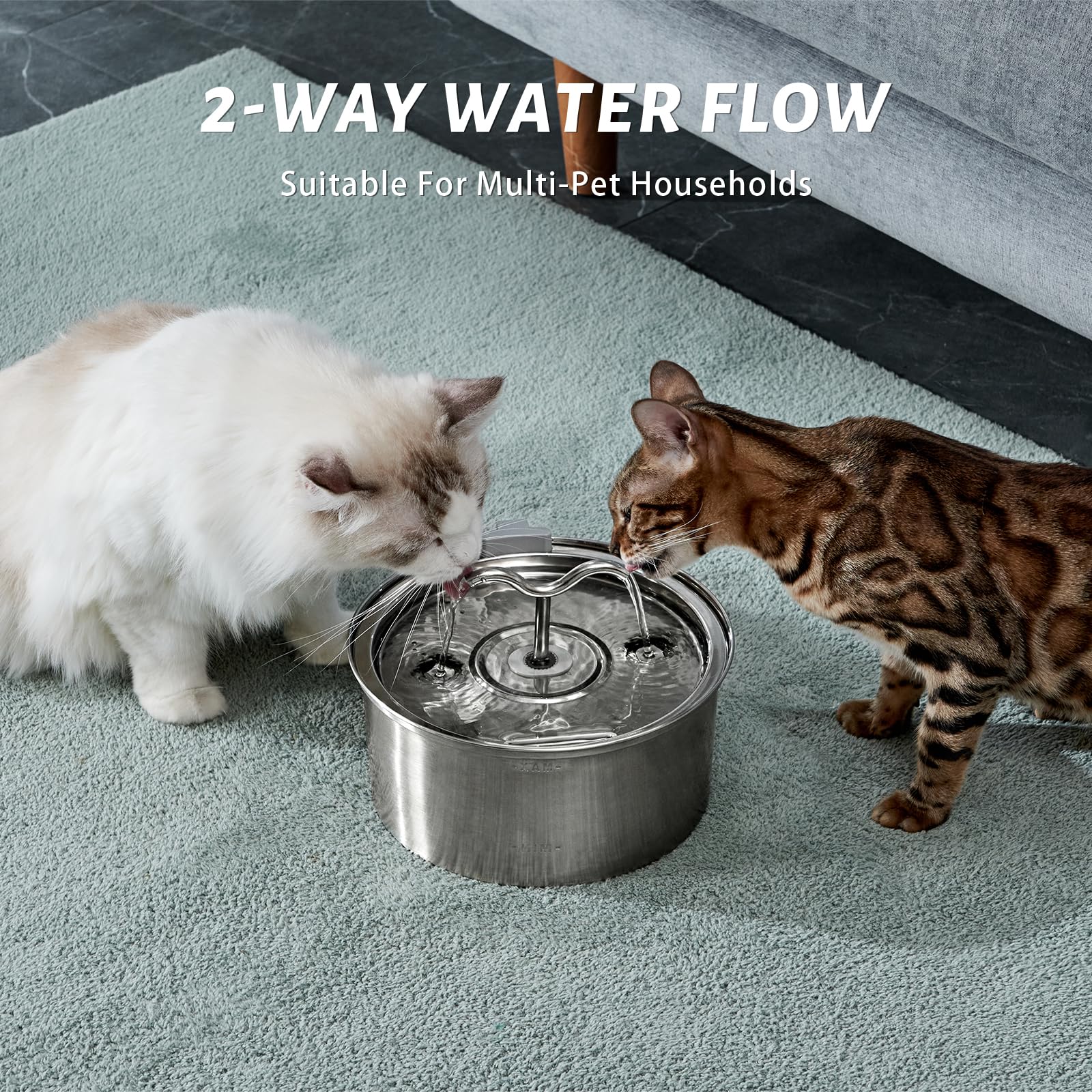 DOOOB 108oz/3.2L Cat Water Fountain Stainless Steel, Ultra-Quiet Automatic Metal Pet Fountain for Cats and Small Dogs, Stainless Steel Cat Water Fountain with 1 Filter & 1 Sponge