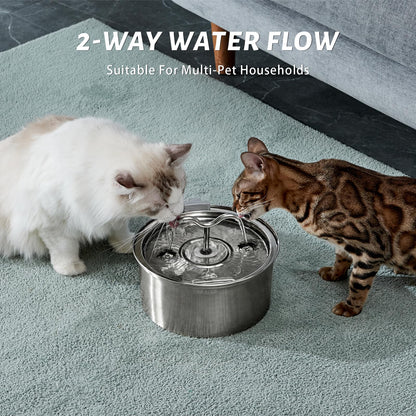 DOOOB 108oz/3.2L Cat Water Fountain Stainless Steel, Ultra-Quiet Automatic Metal Pet Fountain for Cats and Small Dogs, Stainless Steel Cat Water Fountain with 1 Filter & 1 Sponge