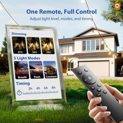 addlon 100FT (50FTx2) Outdoor String Lights Waterproof Shatterproof with 32 LED Edison Bulbs, Dimmable Connectable Patio Lights for Backyard Garden Balcony Party, Warm Yellow, Energy-Saving - Available at All In One Marketplace Canada