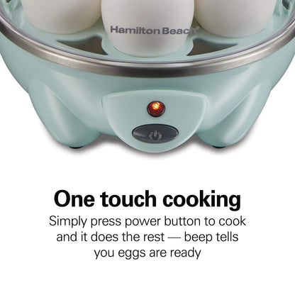 Hamilton Beach 3-in-1 Egg Cooker, Hard-Boiled, Poached, Omelets, 7 Egg Capacity, Teal, 25504G