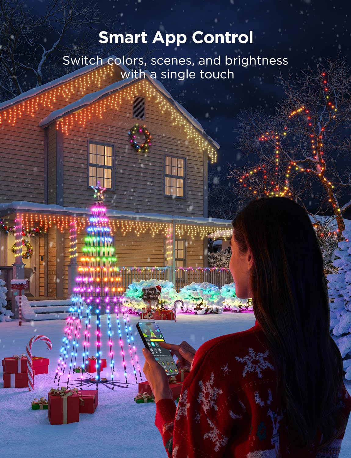 Govee Christmas Cone Tree Lights, 6ft 316 LEDs RGBIC Christmas Tree Lights with Smart App Control, IP67 Waterproof Outdoor String Lights for Xmas & Halloween Decor, 82+ Scene Modes, Music Sync 🍁 All In One Marketplace Canada