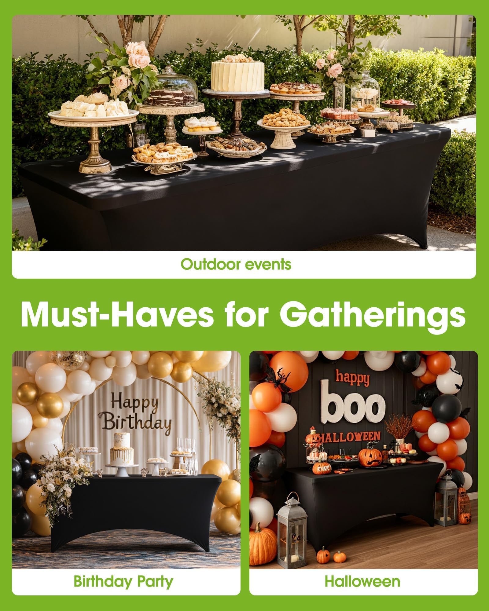 Pureegg Spandex Tablecloth 6ft - 2 Pack, Fitted and Tight Table Cloth for Rectangular Table, Wrinkle-Free and Stretch Table Cover for Party, Wedding, and Banquet, Black, 72" L x 30" W x 30" H - Available at All In One Marketplace Canada