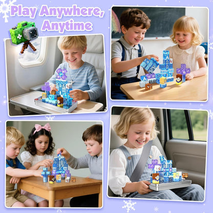 Transparent Light Up Magnetic Blocks - 45PCS Travel Toys for Kids Ages 4 5 6 7+ Magnetic Tin Box Magnet Building Princess Blue Snow Castle Build STEM Learning Toys Christmas Birthday Girls Toddlers 3+ 🍁 All In One Marketplace Canada
