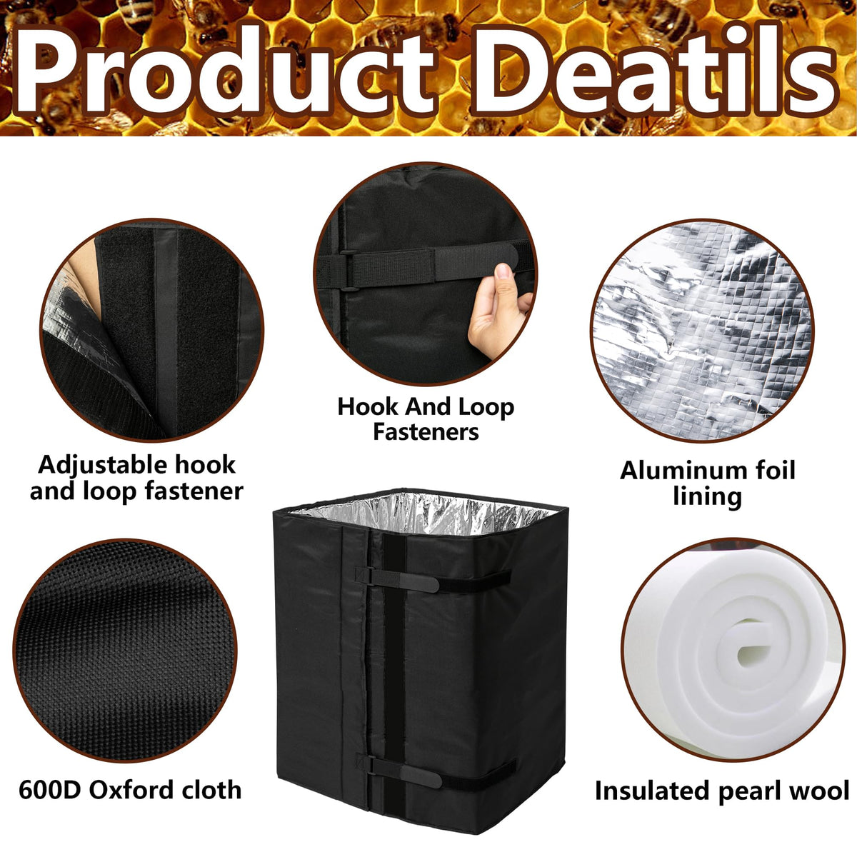 codree 10 Frame Winter Bee Hive Wrap- 2 Deep Boxes & 1 Medium Box 600D Oxford Beehive Winter Protection Cover- Cozy Windproof Warm Bee Hive Insulation Wrap for Most Bee Hive (85" x 27") 🍁 All In One Marketplace Canada