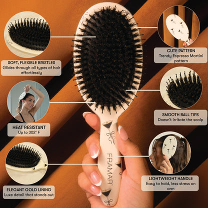 FRAMAR Boar Bristle Hair Brush – Slick Back Hair Brush For Women, Boar Bristle Brush, Slick Back Brush, Hairbrush Women, Brosse a Cheveux, Boar Brush For Volume and Shine – Espresso Martini