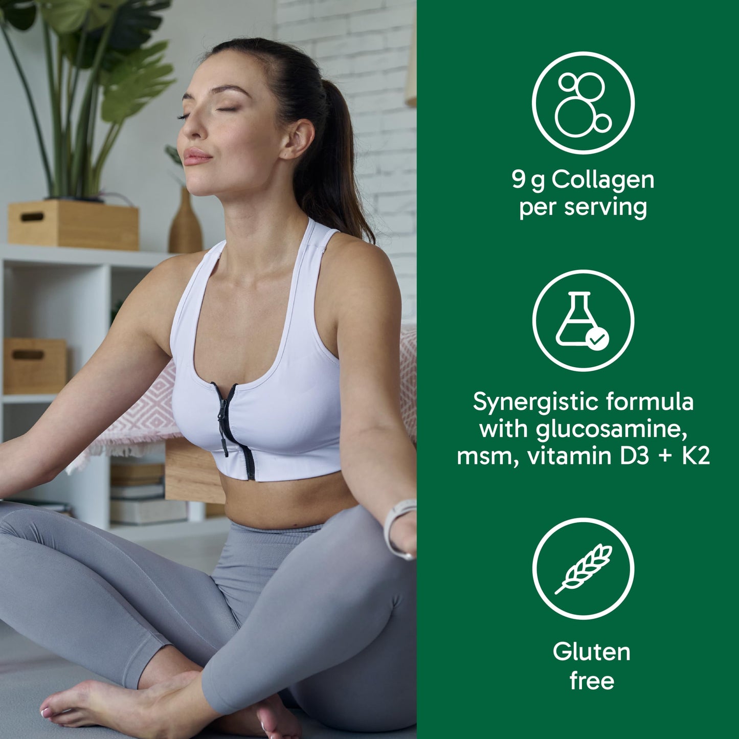 Organika Canadian-Made Enhanced Collagen Bone and Joint Powder - with Glucosamine, MSM, Chondroitin Sulfate, Vitamin D3 and K2 | Helps Restore Bone and Joint Health + Healthier Skin and Hair - 280g Organika